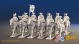 Seven Years’ War Prussian Cuirassier Regiment, front render; 12 mounted figures. Supplied unpainted; flags not included.