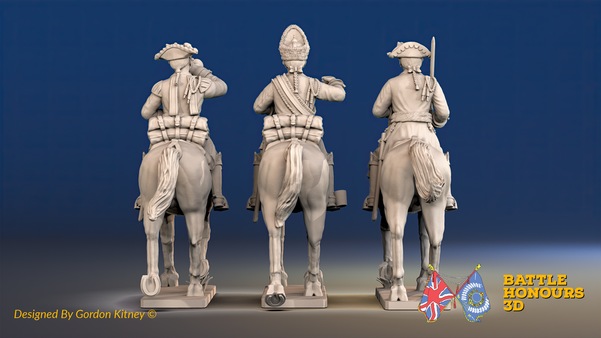Seven Years’ War Prussian Dragoons Command - Trotting - Set 2 - Command 1, rear view. Supplied unpainted.