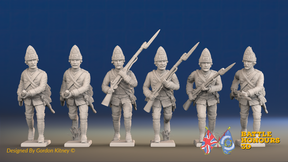 Seven Years’ War Prussian Fusiliers - Charging - Set 2, front view. Supplied unpainted.