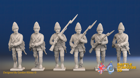 Seven Years’ War Prussian Fusiliers - Charging - Set 2, front view. Supplied unpainted.