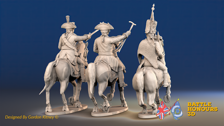 Seven Years’ War Prussian Frederick II and Mounted Command, rear view. Supplied unpainted.