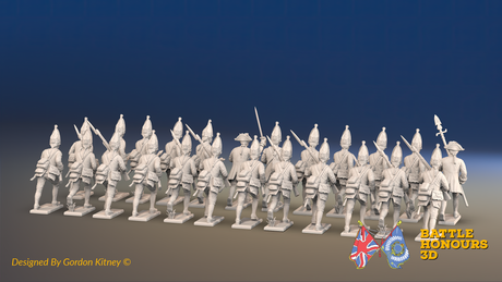 Seven Years’ War Prussian Grenadier Battalion - Charging - Set 1 and 2 - 24 Figures, rear view. Supplied unpainted.