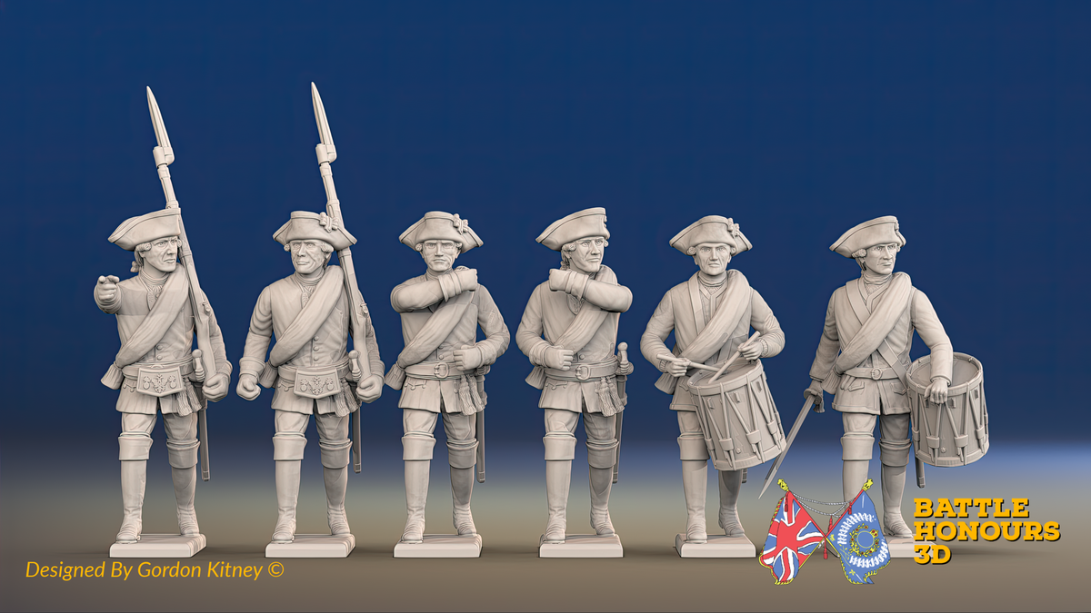 Seven Years’ War Russian Musketeers Command - Summer Uniform - Observation Corps - Rolled Coats, front view. Supplied unpainted.