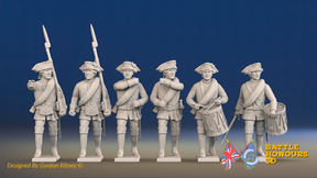 Seven Years’ War Russian Musketeers Command - Summer Uniform - Observation Corps - Rolled Coats, front view. Supplied unpainted.