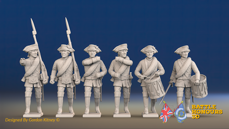 Seven Years’ War Russian Musketeers Command - Summer Uniform - Observation Corps - Rolled Coats, front view. Supplied unpainted.