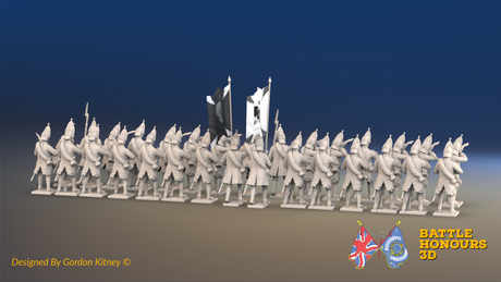 Seven Years’ War Russian Grenadier Battalion - Firing - Winter Uniform - Observation Corps - Rolled Coats - 30 Figures, rear view. Supplied unpainted.