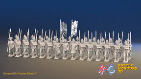 Seven Years’ War Prussian Fusilier Battalion - March Attack - Set 1 - 30 Figures, front view. Supplied unpainted.