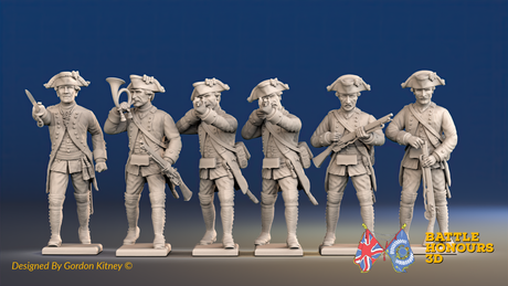 Seven Years’ War Prussian Jägers Command - Skirmishers - Set 2, front view. Supplied unpainted.