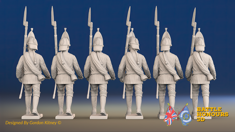 Seven Years’ War Russian Grenadiers - March Attack - Summer Uniform - Observation Corps - Rolled Coats, rear view. Supplied unpainted.