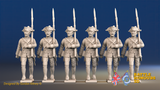 Seven Years’ War Prussian Musketeers - March Attack - Set 2, front view. Supplied unpainted.