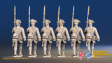 Seven Years’ War Prussian Musketeers - March Attack - Set 2, rear view. Supplied unpainted.