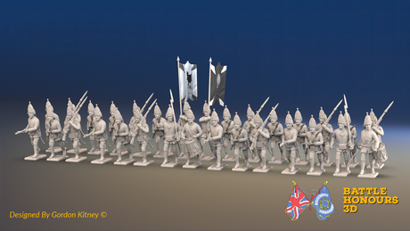 Seven Years’ War Russian Grenadier Battalion - Advancing - Summer Uniform - Observation Corps - 30 Figures, front view. Supplied unpainted.