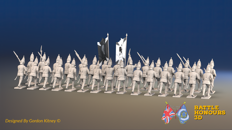 Seven Years’ War Russian Grenadier Battalion - Advancing - Summer Uniform - Observation Corps - 30 Figures, rear view. Supplied unpainted.