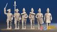 Seven Years’ War Prussian Fusiliers Command - March Attack - Set 1, front view. Supplied unpainted.