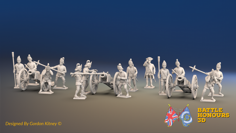 Seven Years’ War Russian Artillery Battery - Secret Howitzers - Summer Uniform - 3 Guns and 13 Figures, front view. Supplied unpainted.