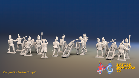 Seven Years’ War Russian Artillery Battery - Secret Howitzers - Summer Uniform - 3 Guns and 13 Figures, rear view. Supplied unpainted.