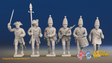 Seven Years’ War Prussian Grenadiers Command - Charging - Pointed Lapel Lace, front view. Supplied unpainted.