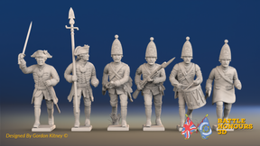Seven Years’ War Prussian Grenadiers Command - Charging - Pointed Lapel Lace, front view. Supplied unpainted.