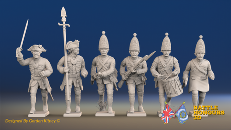 Seven Years’ War Prussian Grenadiers Command - Charging - Set 3, front view. Supplied unpainted.