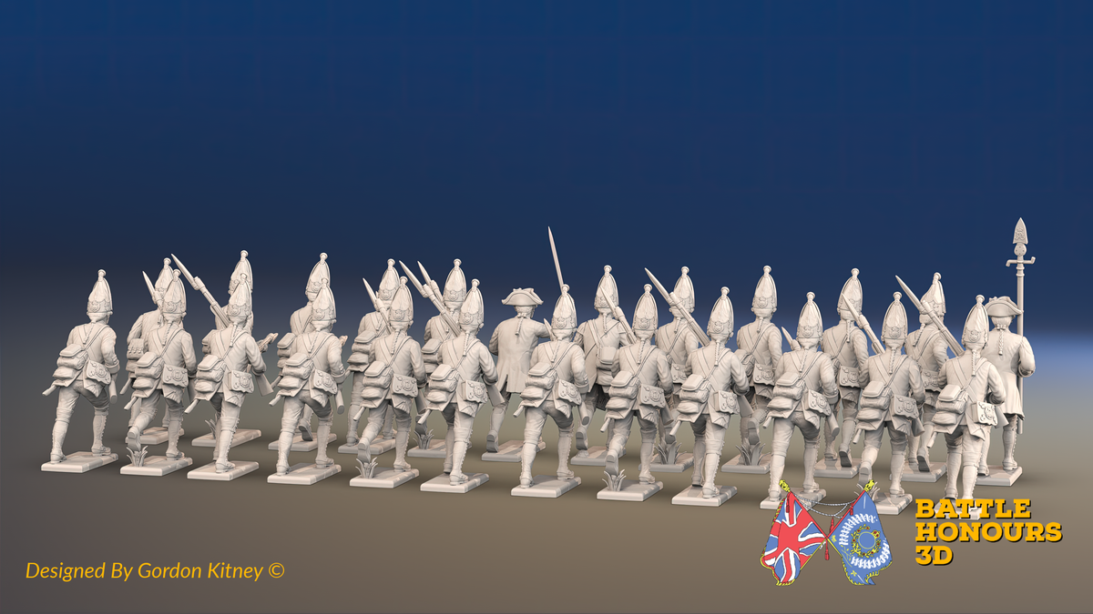 Seven Years’ War Prussian Grenadier Battalion - Charging - Straight Lapel Lace - 30 Figures, rear view. Supplied unpainted.