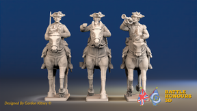 Seven Years’ War Prussian Dragoons Command - Trotting - Set 1 - Command 1, front view. Supplied unpainted.