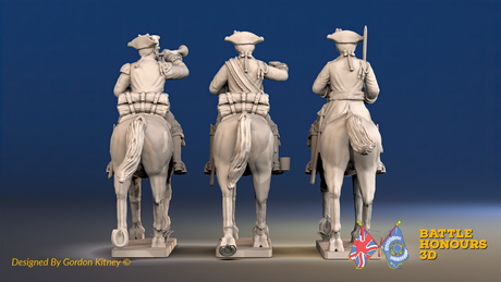 Seven Years’ War Prussian Dragoons Command - Trotting - Set 1 - Command 1, rear view. Supplied unpainted.