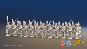 Seven Years’ War Prussian Grenadier Battalion - Charging - Straight Lapel Lace and Coats Without Lapels - 30 Figures, front view. Supplied unpainted.
