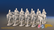 Seven Years’ War Prussian Hussar Regiment - Trotting - Plain Mirlitons - 12 Mounted Figures, front view. Supplied unpainted.