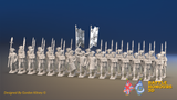 Seven Years’ War Prussian Musketeer Battalion - March Attack - Set 3 - 30 Figures, front view. Supplied unpainted.