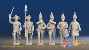 Seven Years’ War Prussian Grenadiers Command - March Attack - Set 15, front view. Supplied unpainted.