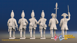 Seven Years’ War Prussian Grenadiers Command - March Attack - Set 15, rear view. Supplied unpainted.