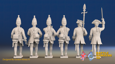 Seven Years’ War Prussian Grenadiers Command - March Attack - Set 15, rear view. Supplied unpainted.