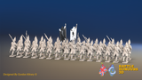 Seven Years’ War Russian Grenadier Battalion - Advancing - Winter Uniform - Observation Corps - Rolled Cloaks - 30 Figures, rear view. Supplied unpainted.