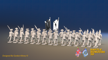 Seven Years’ War Russian Musketeer Battalion - Advancing - Summer Uniform - Observation Corps - 30 Figures, rear view. Supplied unpainted.
