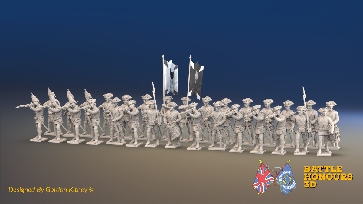 Seven Years’ War Russian Musketeer Battalion - Firing Line - Summer Uniform - 30 Figures, front view. Supplied unpainted.