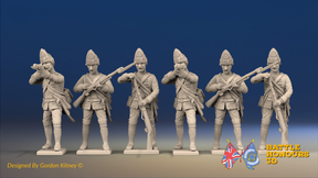 Seven Years’ War Prussian Fusiliers - Firing Line - Set 3, front view. Supplied unpainted.