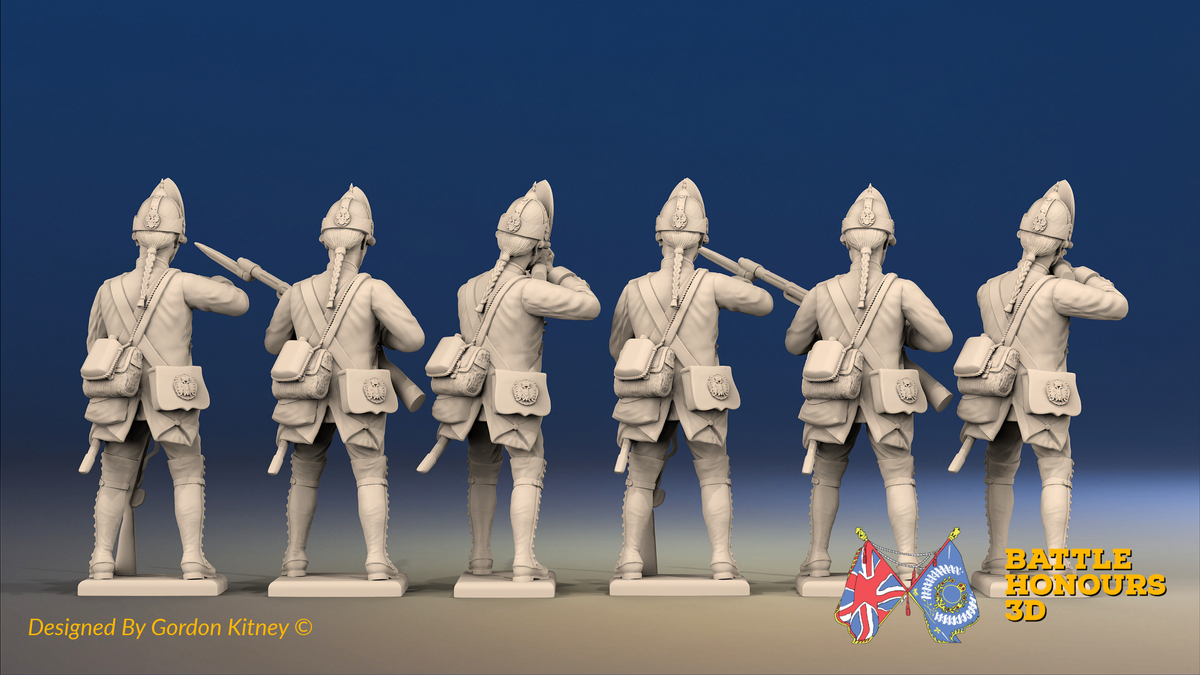 Seven Years’ War Prussian Fusiliers - Firing Line - Set 3, rear view. Supplied unpainted.