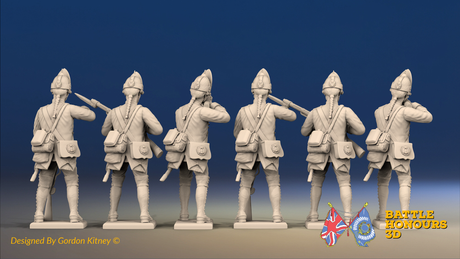 Seven Years’ War Prussian Fusiliers - Firing Line - Set 3, rear view. Supplied unpainted.
