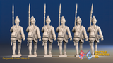 Seven Years’ War Prussian Fusiliers - March Attack - Set 3, rear view. Supplied unpainted.