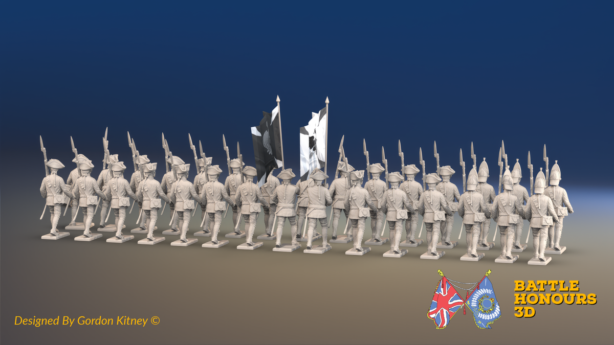 Seven Years’ War Russian Musketeer Battalion - March Attack - Summer Uniform - 30 Figures, rear view. Supplied unpainted.
