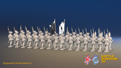 Seven Years’ War Russian Musketeer Battalion - March Attack - Summer Uniform - 30 Figures, rear view. Supplied unpainted.