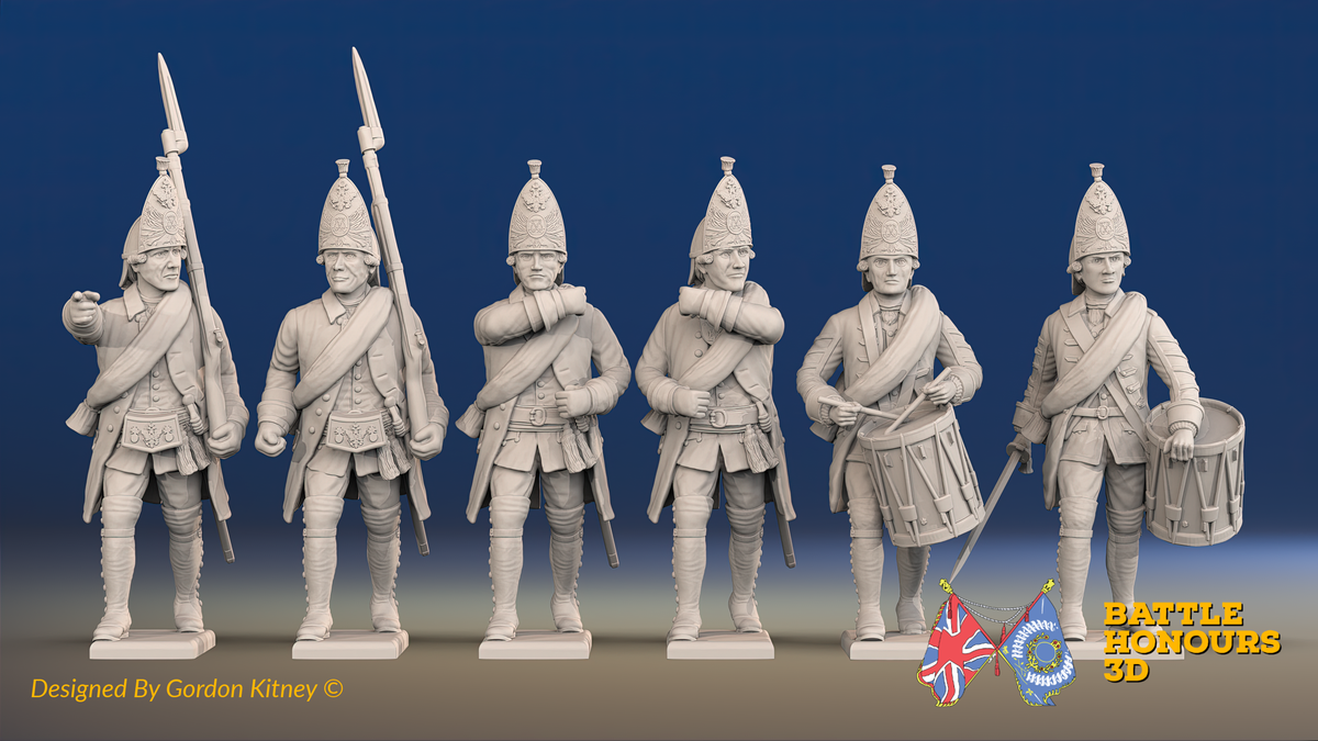 Seven Years’ War Russian Grenadiers Command - Winter Uniform - Rolled Cloaks, front view. Supplied unpainted.