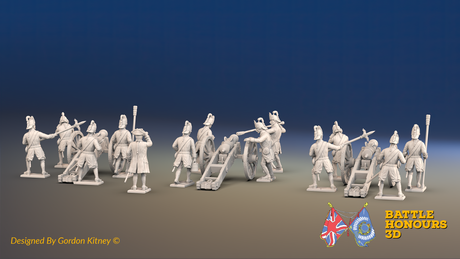Seven Years’ War Russian Artillery Battery - Secret Howitzers - Winter Uniform - 3 Guns and 13 Figures, rear view. Supplied unpainted.