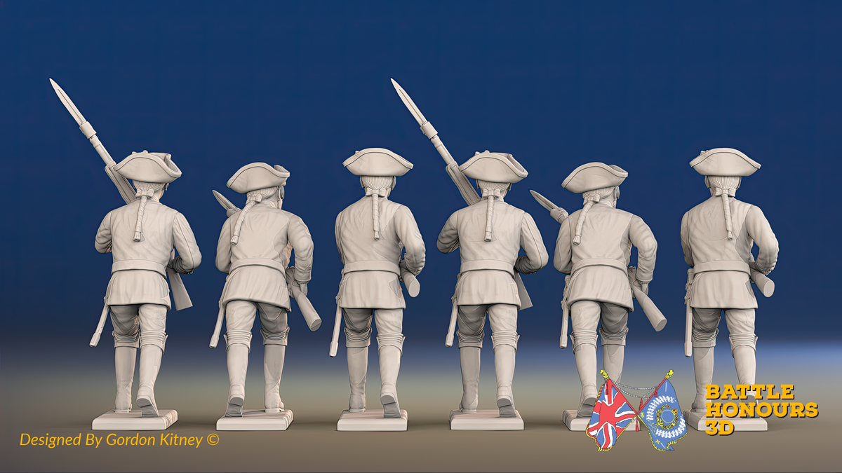 Seven Years’ War Russian Musketeers - Advancing - Summer Uniform - Observation Corps, rear view. Supplied unpainted.