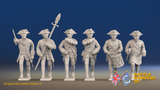 Seven Years’ War Prussian Garrison Musketeers Command - Charging - Set 4, front view. Supplied unpainted.