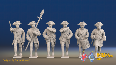 Seven Years’ War Prussian Garrison Musketeers Command - Charging - Set 4, front view. Supplied unpainted.
