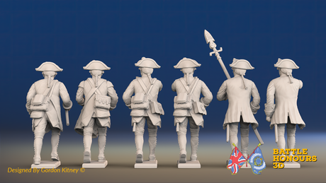 Seven Years’ War Prussian Garrison Musketeers Command - Charging - Set 4, rear view. Supplied unpainted.