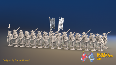 Seven Years’ War Prussian Musketeer Battalion - Charging - Set 1 - 30 Figures, front view. Supplied unpainted.