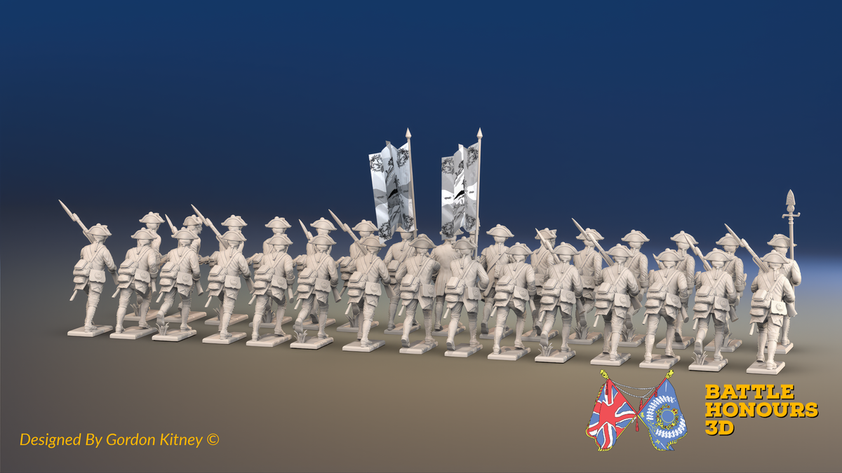 Seven Years’ War Prussian Musketeer Battalion - Charging - Set 1 - 30 Figures, rear view. Supplied unpainted.