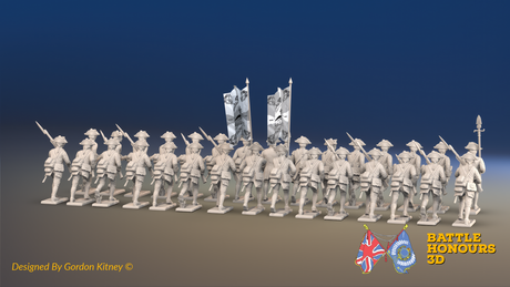 Seven Years’ War Prussian Musketeer Battalion - Charging - Set 1 - 30 Figures, rear view. Supplied unpainted.